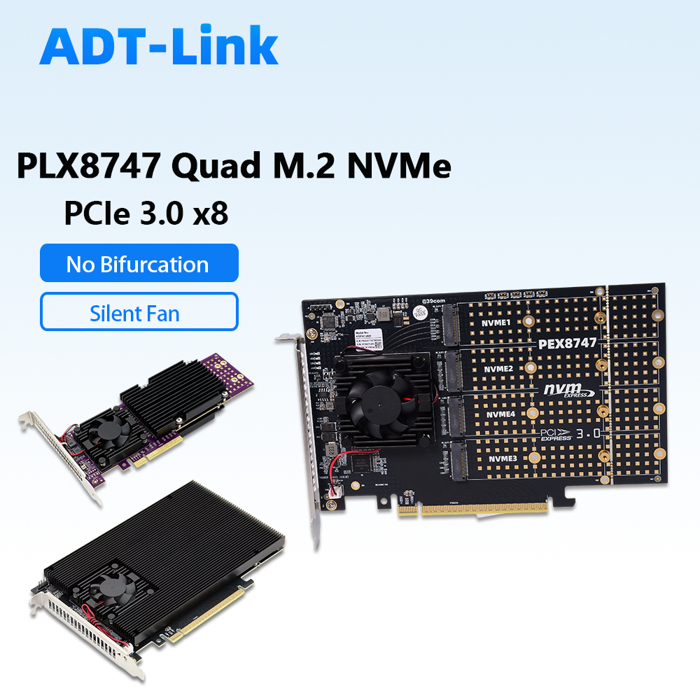 Quad M.2 Nvme Pcie Bifurcation Card - PLX8747 Dörtlü M.2 NVMe PCIe 3.0